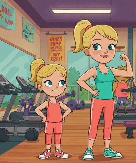 Mini Muscles! Gym Day with Big Sister artistic process book illustration character design childrens book illustration childrens book illustrator childrens publishing colorful art cute characters digital painting fitness art gym day healthy habits kidlitart matching outfits narrative illustration playful storytelling portfolio piece storybook art strong sisters whimsical illustration