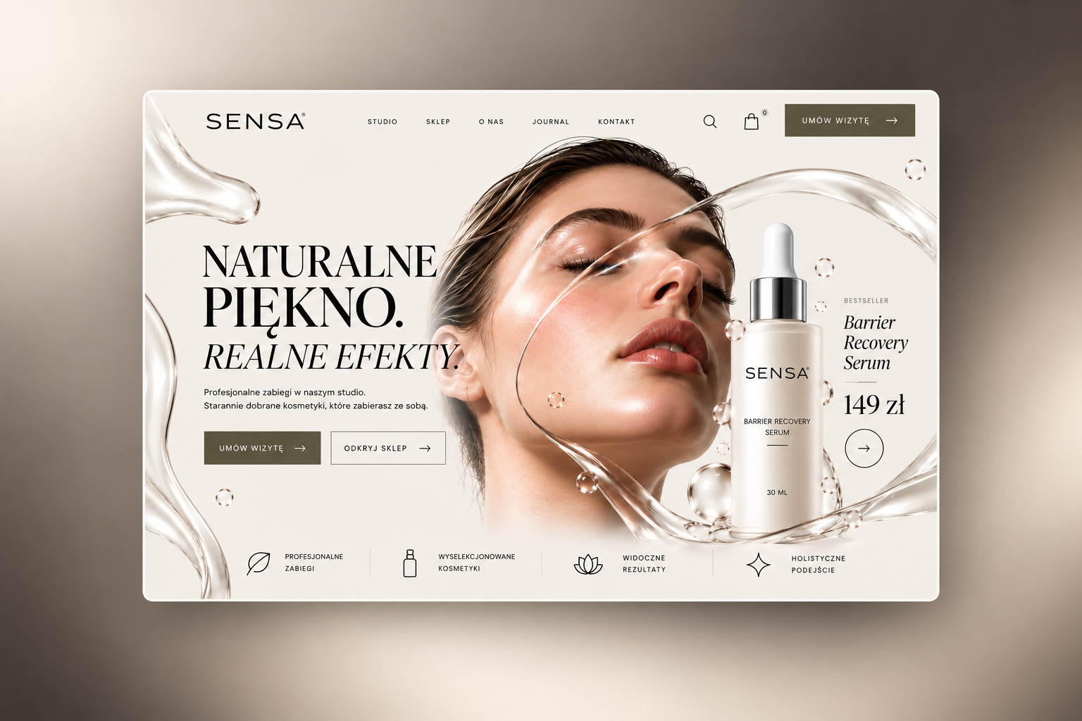SENSA - Skincare Studio & Beauty Store art direction beauty beauty studio beauty website branding cosmetic website cosmetics ecommerce editorial design landing page luxury website minimal website premium design skincare skincare store skincare website ui design ux design web design website design