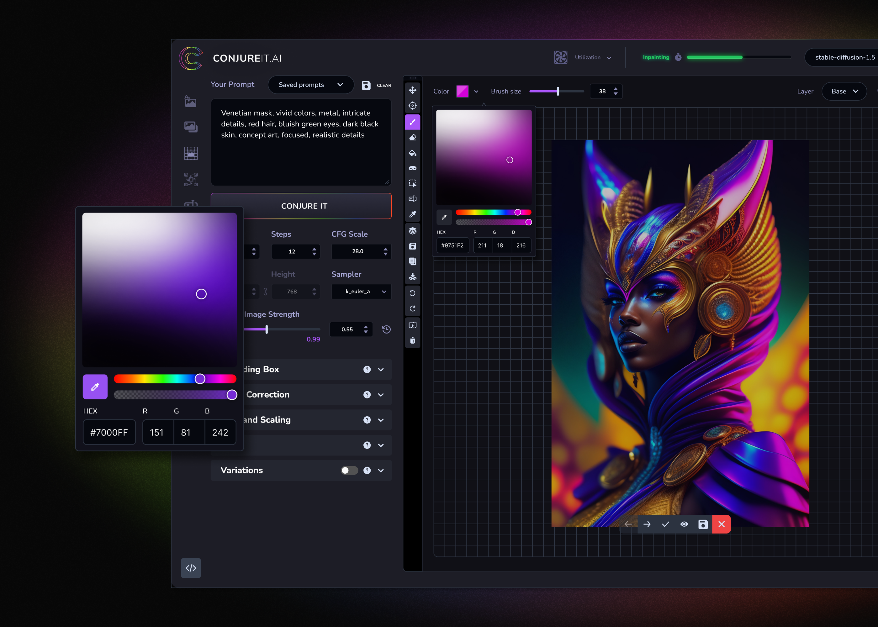 AI Image Generation Tool - Color Tools ai aiart app artificial intelligence concept design editor gui image editor ui