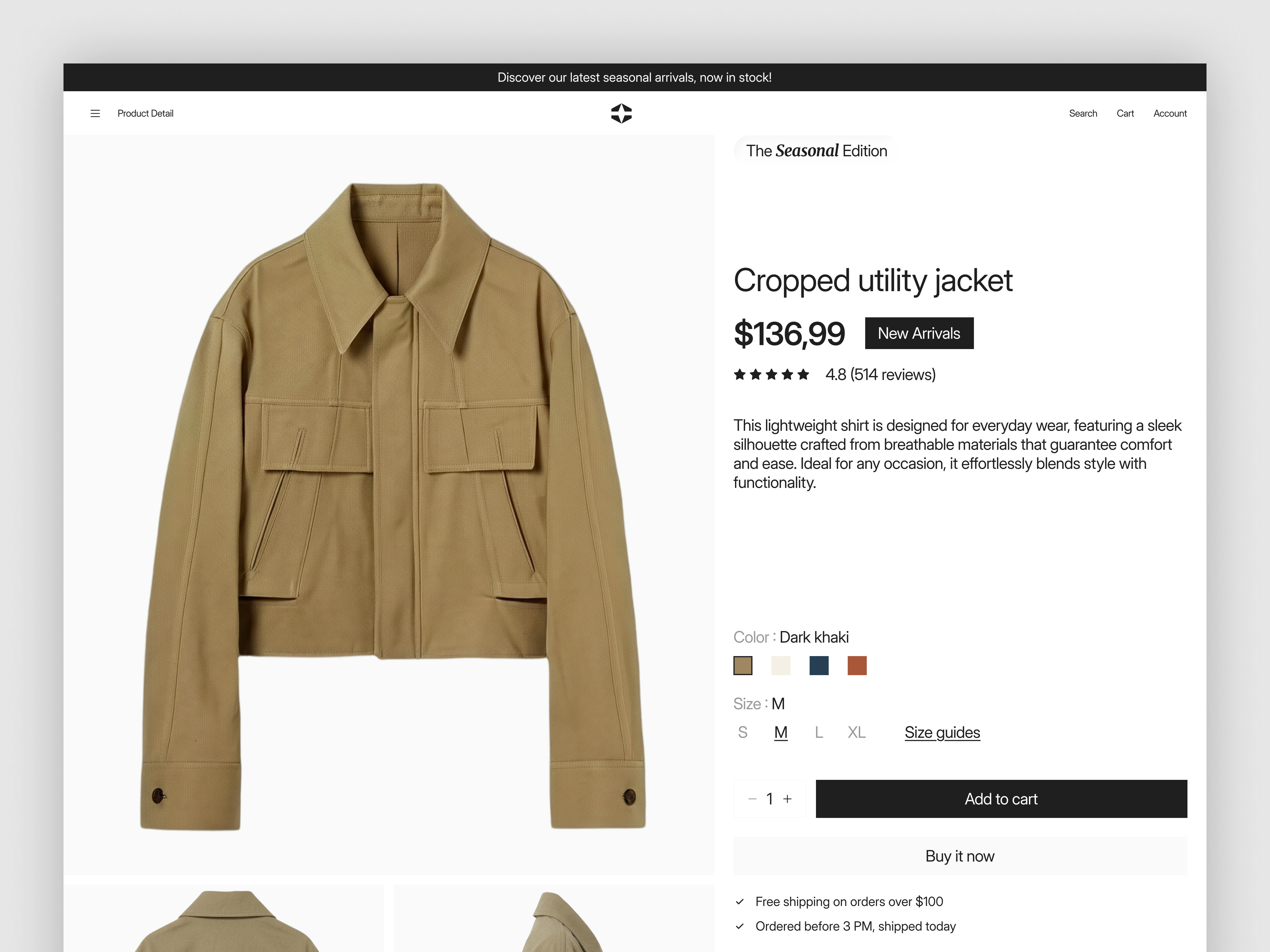 Fashion Ecommerce Landing Page - Product Detail apparel ecommerce clothing website ecommerce ecommerce website fashion fashion design fashion ecommerce fashion landing page fashion website landing page minimal modern product detail page product page shopping ui design ux design website women fashion womenswear