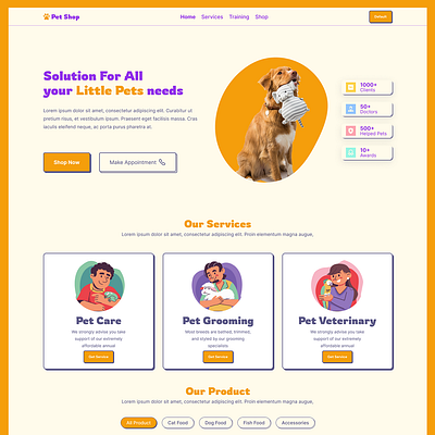 Pet Shop Web Design animal care cat cute design dog figma grooming illustration little pet pet care pet shop sales service shop veter veterinary