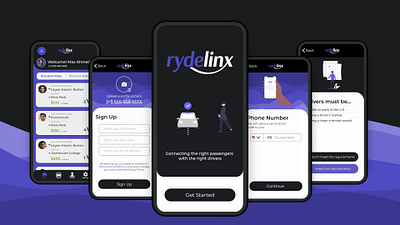 Rydelinx - RideSharing app branding design illustration product ui ux