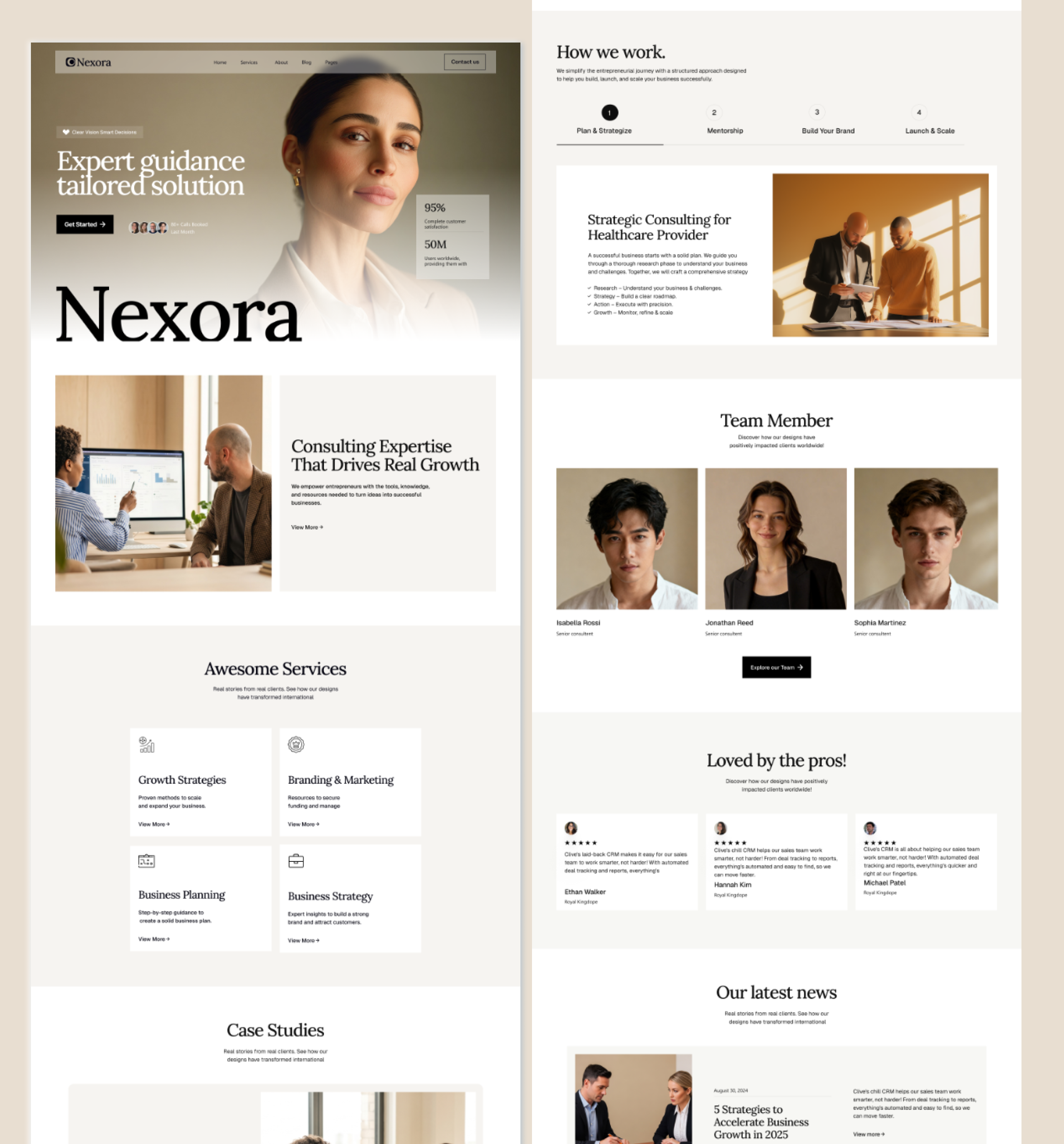 Nexora — Modern Consulting & Business Strategy Website business strategy business website clean ui consulting agency consulting website corporate website editorial design landing page minimal design modern ui modern website premium design responsive design strategy consulting ui design user experience ux design web design web ui website design