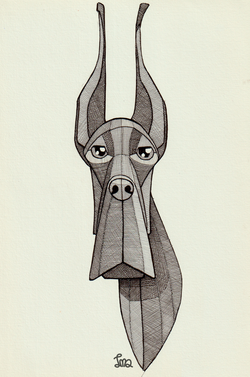Brutus blackandwhite dog drawing figurative illustration pendrawing