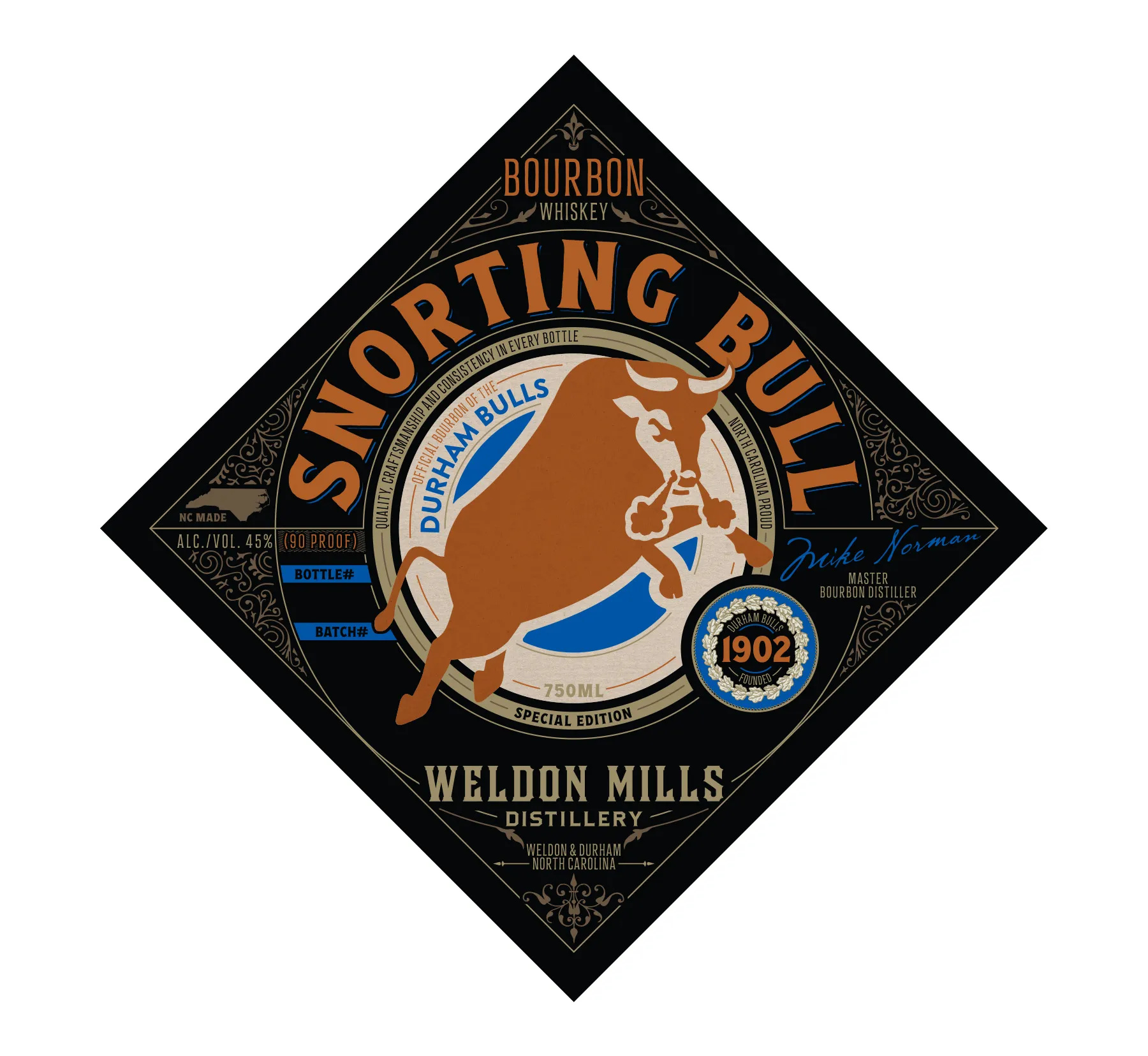 Weldon Mills / Snorting Bull Bourbon bourbon craft beverage graphic design spirts whiskey