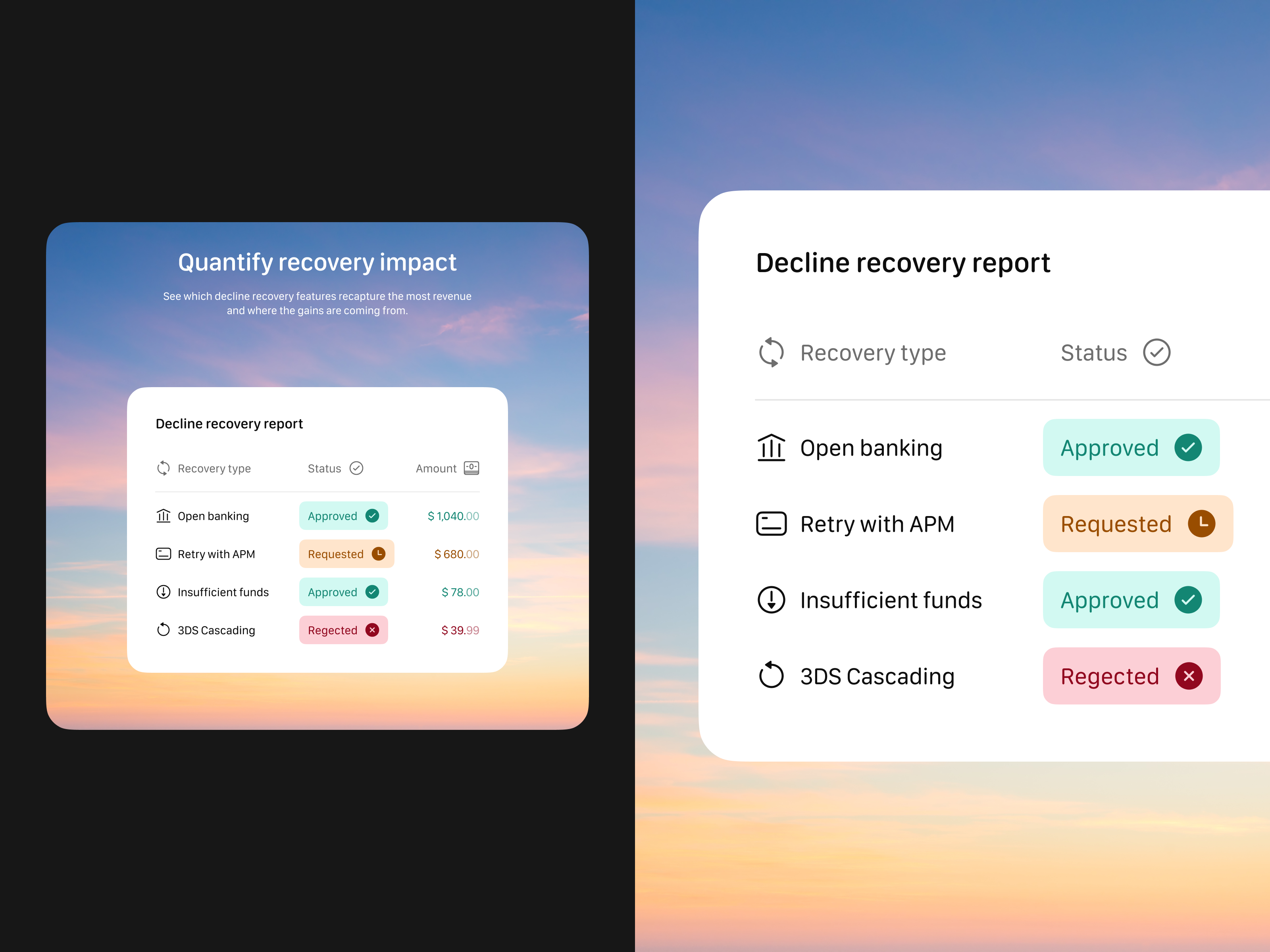 Decline recovery report illustration. card design card ui fintech graphic design illustration illustration ui landing page payments product design typography ui web design