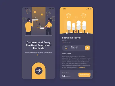 Mobile app design - Event Finder app brand branding clean dark mode design figma illustration logo minimal minimalism mobile app nav ui ui design uiux user interface user interface design ux ux design web design