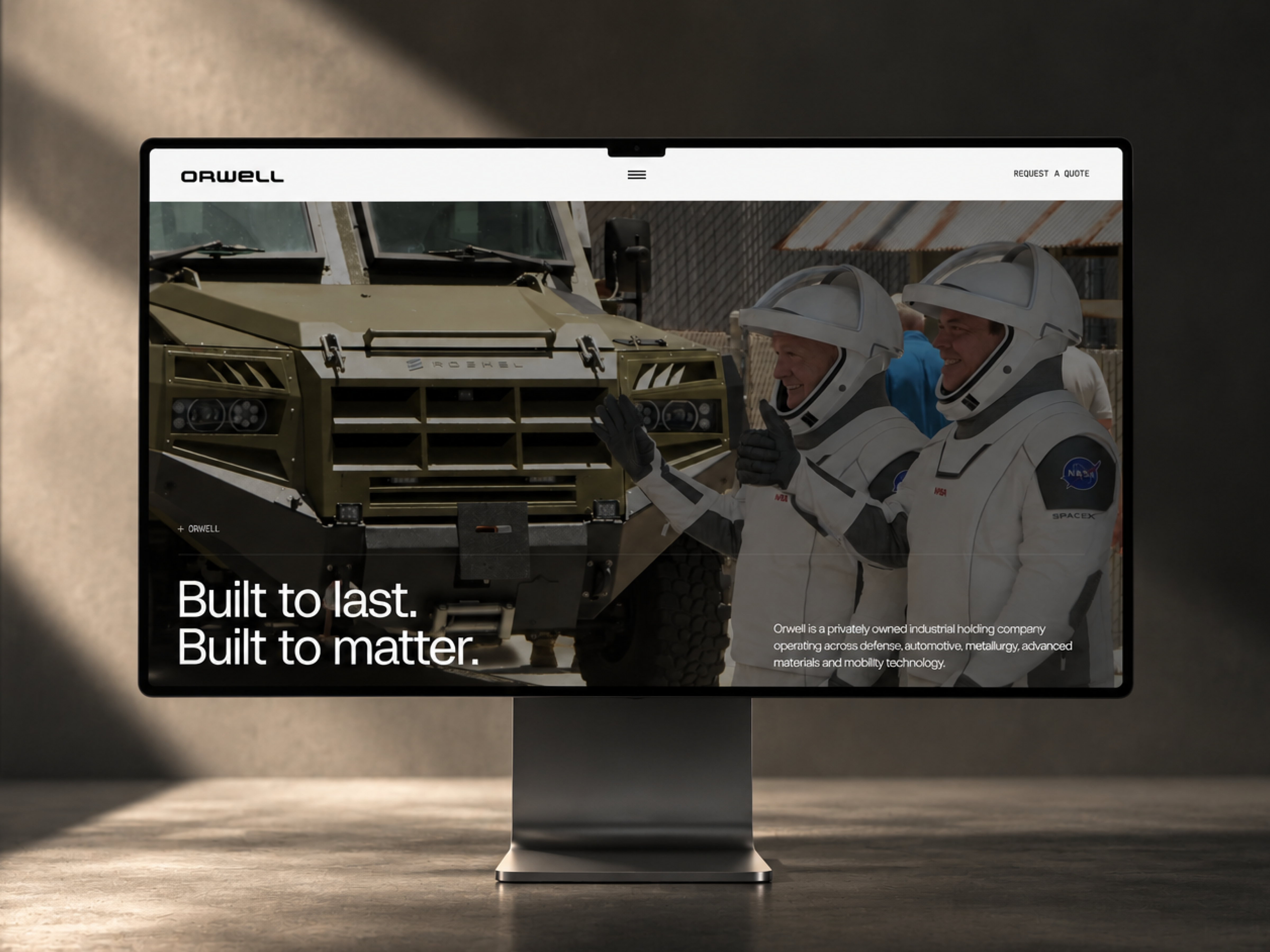 Orwell — Industrial & Defense Technology Holding advanced materials aerospace automotive branding corporate website deep tech defense defense tech industrial industrial design metallurgy technology ui ui design ux design web design