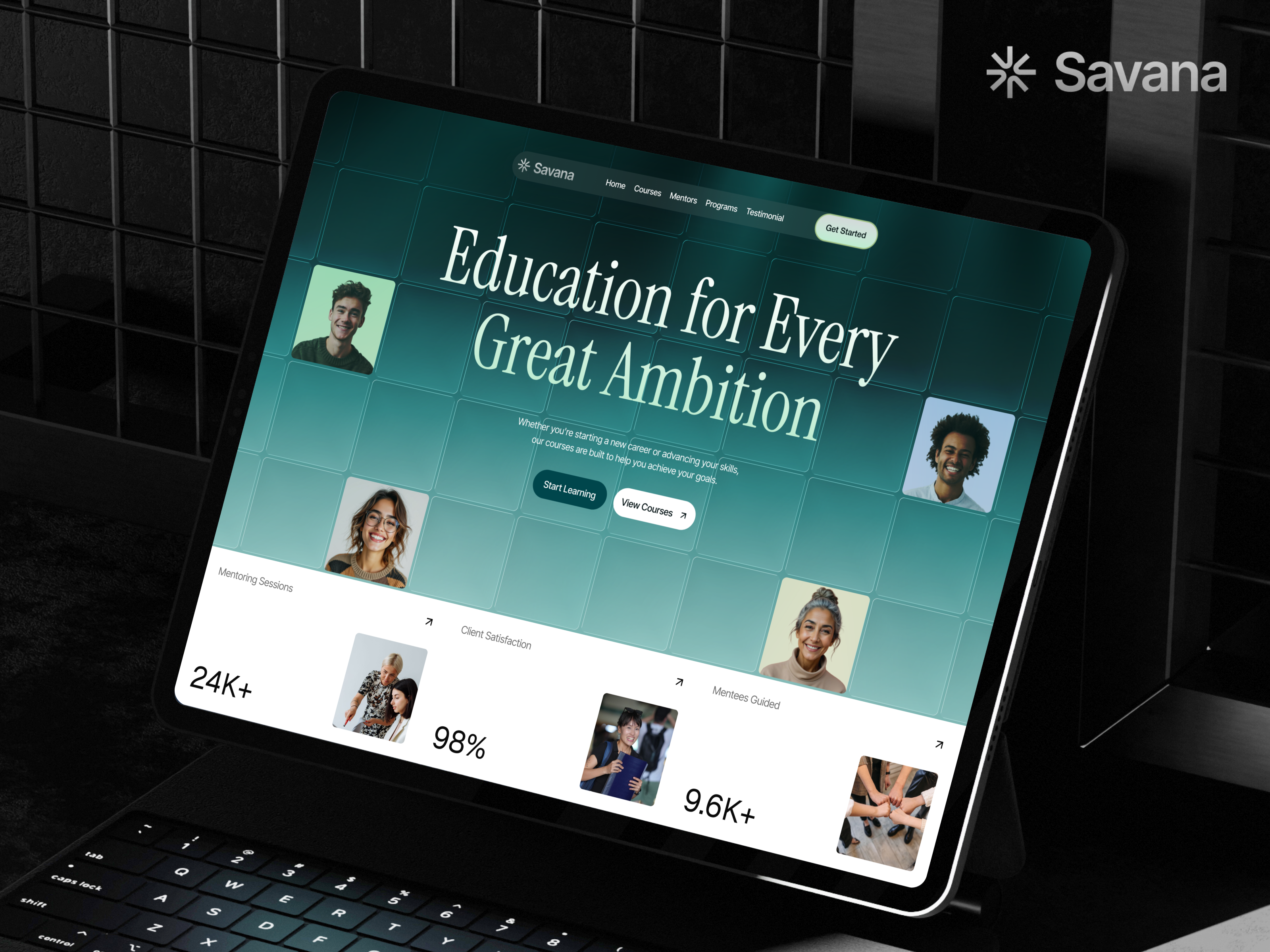 Savana - Education & Mentorship Platform Landing Page ai college community course education framer landing learning member mentorship online page platform school study ui webflow website wordpress