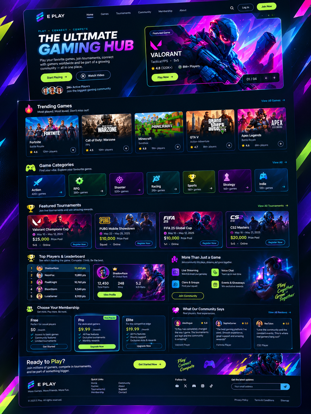 E Play — Gaming Tournament & Leaderboard Platform darkui dashboardui dribbble esportsdesign esportsui figma futuristicui gamedesign gamingdesign gamingui gamingwebsite leaderboardui modernui neonui productdesign tournamentui uidesign uiux uxdesign webdesign