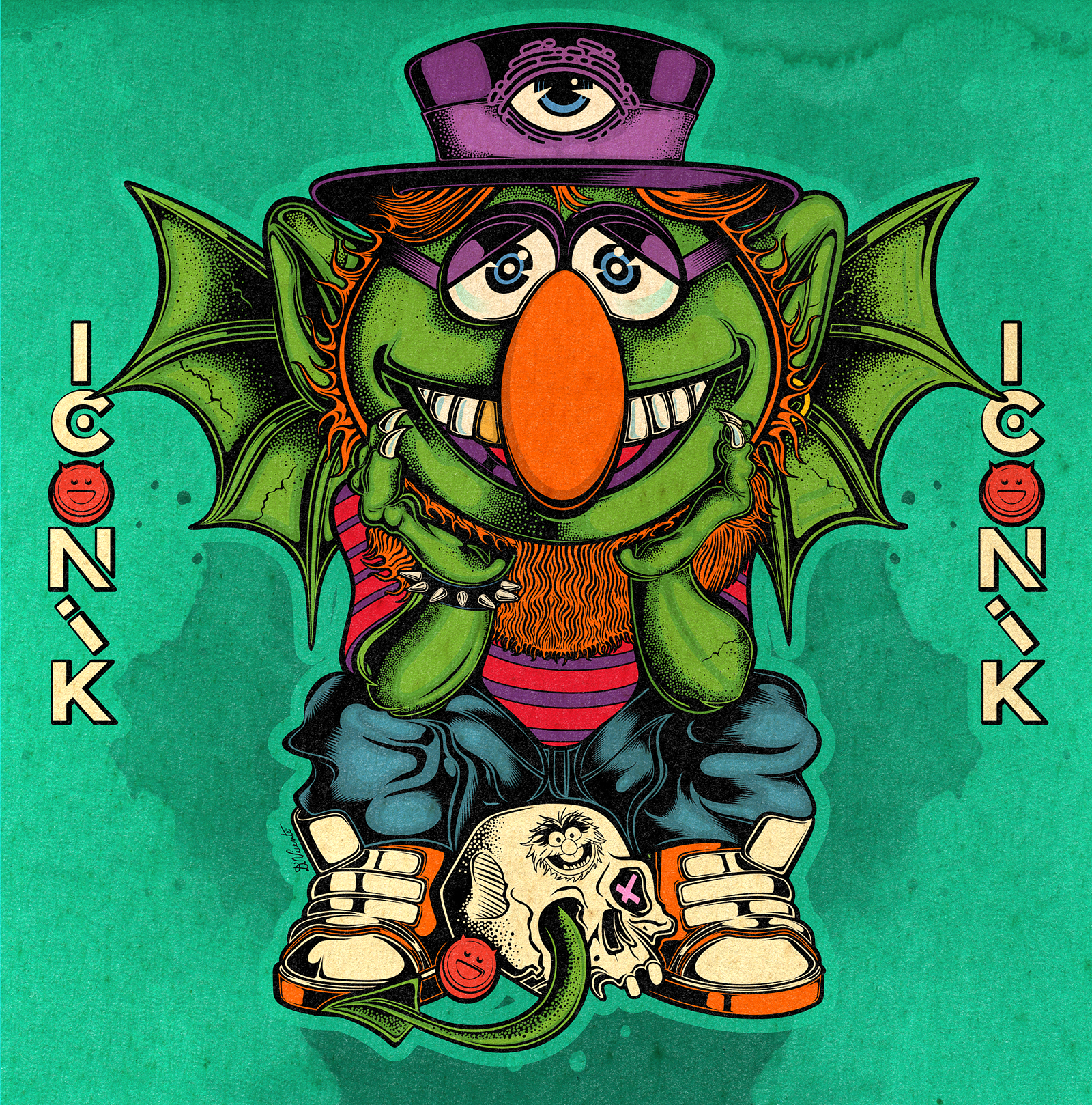 WILD CHILD ICONIK #30 - DR. TEETH character design colorful illustration creature design detailed linework dr teeth electric mayhem fan art funk music gargoyle art iconik illustration lowbrow art monster design muppet art pop culture art psychedelic art rock and roll the muppet show vintage texture wild child