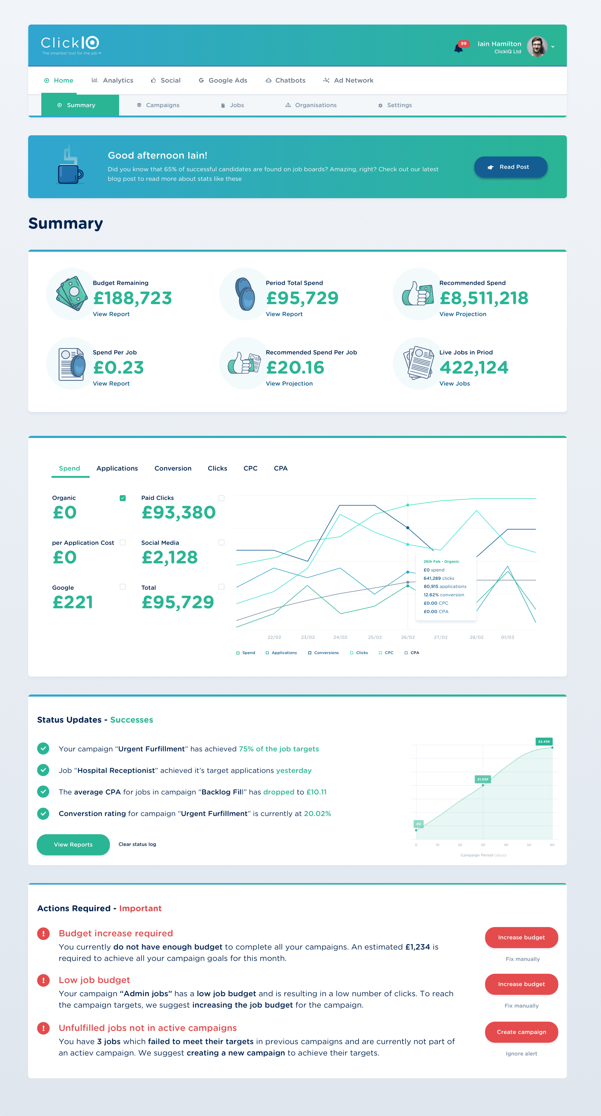 ClickIQ - Dashboard Redesign blog branding design flat illustration logo ui vector white