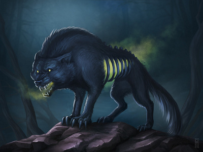 Zombie wolf beast book illustration creature design digital art digital painting fantasy illustration monster photoshop werewolf wolf zombie
