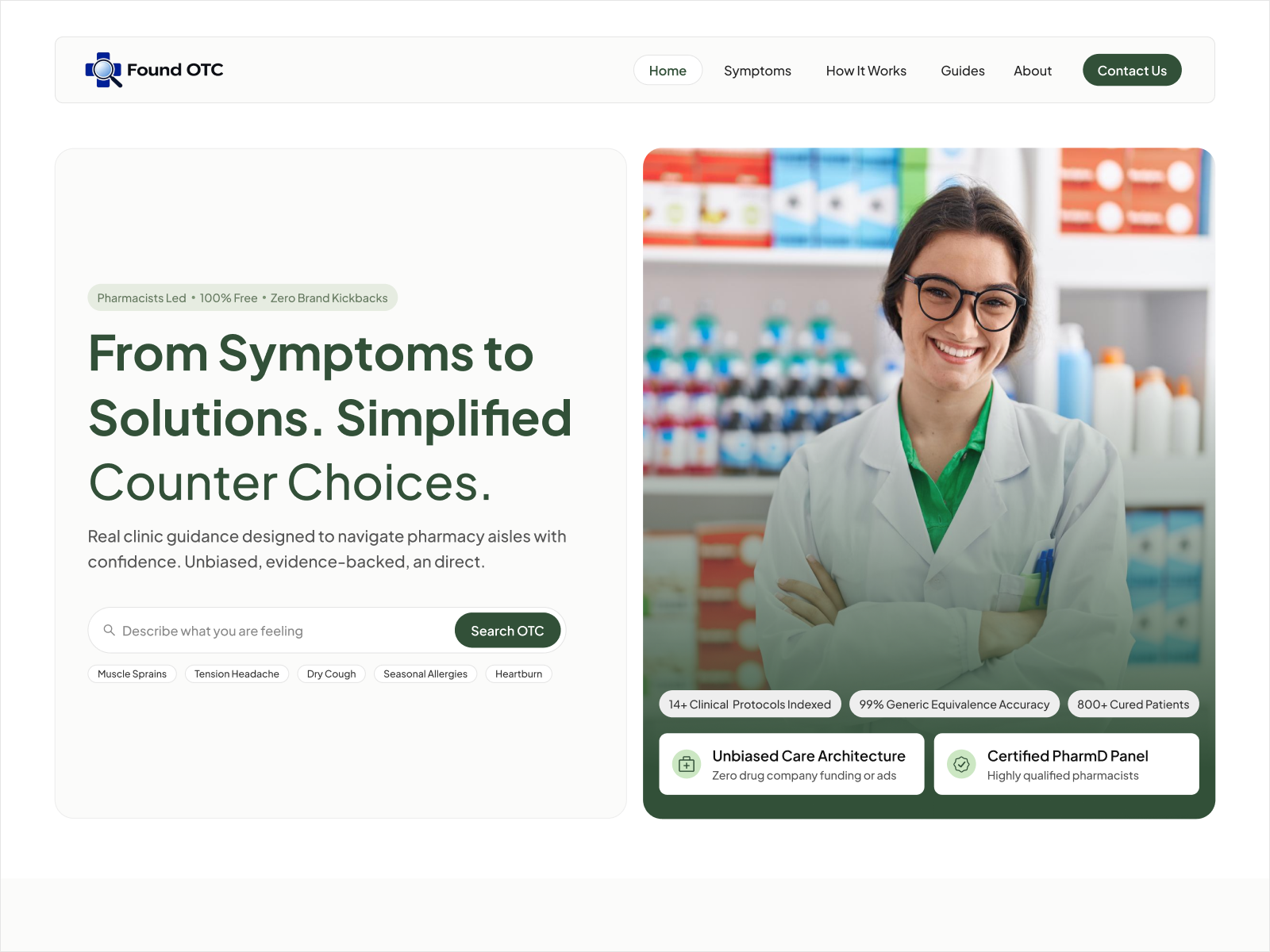 Pharmacy OTC Platform | Healthcare Website UI Design clean web design drug comparison ui figma web design green and white ui health app design health platform ui healthcare landing page healthcare ui design healthcare website landing page design medical dashboard medical platform design medical website ui newsletter ui patient experience ui pharmacy website design symptom checker ui ui ux design web design web ui design