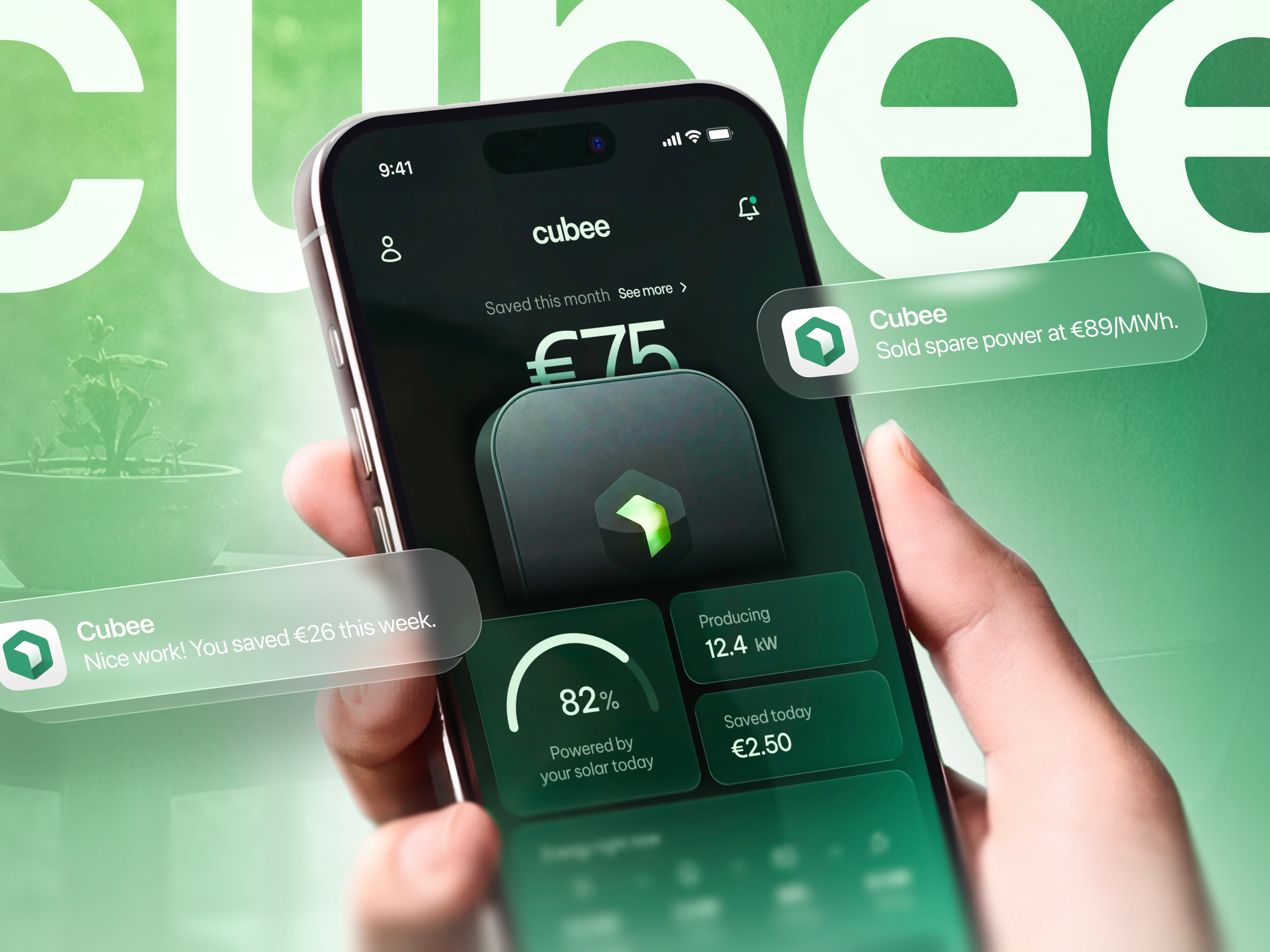 Cubee — Solar Energy App Redesign & Brand Identity animation app redesign brand identity cleantech dashboard ui data visualisation energy app energy management home energy ios app iot app ligi design packaging design photovoltaic product design renewable energy smart home solar app solar energy visual identity
