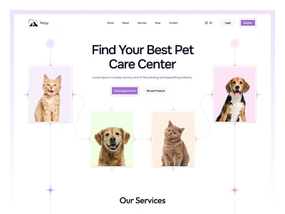 Petyy. ✤ Veterinary Template animal animal care cat design dog health care hero landing landing page medicine pet pet care pet store pet web petshop ui designer veterinarian veterinary website website design