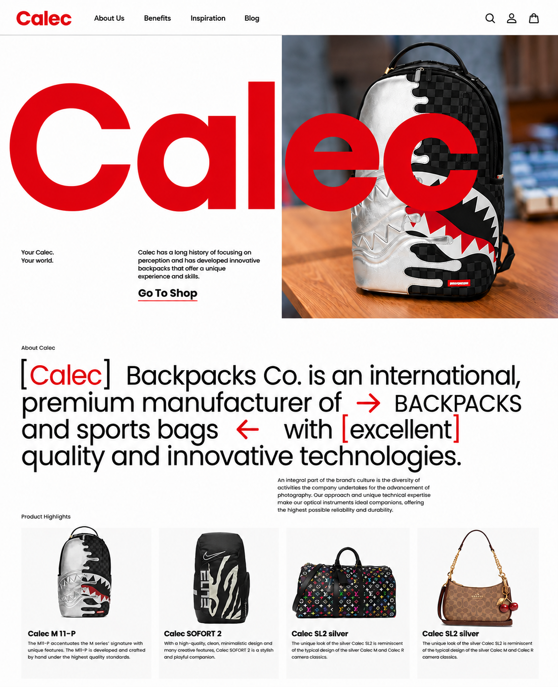 Calec — Built to Carry. Designed to Stand Out. art direction backpack brand branding creative direction digital design ecommerce design ecommerce website editorial design fashion ecommerce interface design jeremybaraka landing page product design product photography typography ui design ux design visual identity web design website design