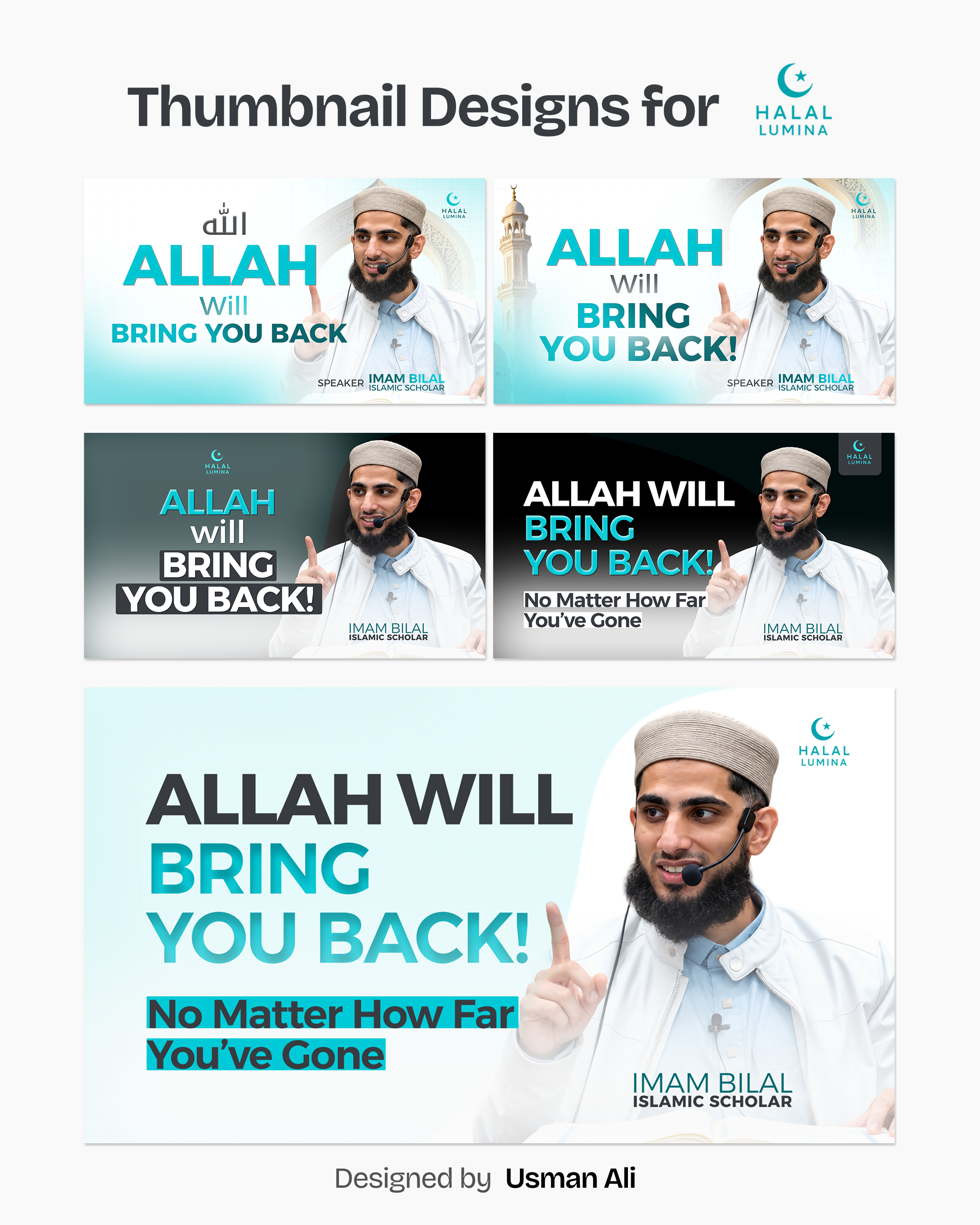 Thumbnail Designs for Halal Lumina Agency - Islamic Scholars branding f halal brands halal lu photoshop scholars thumbnail designs youtube thumbnail designs