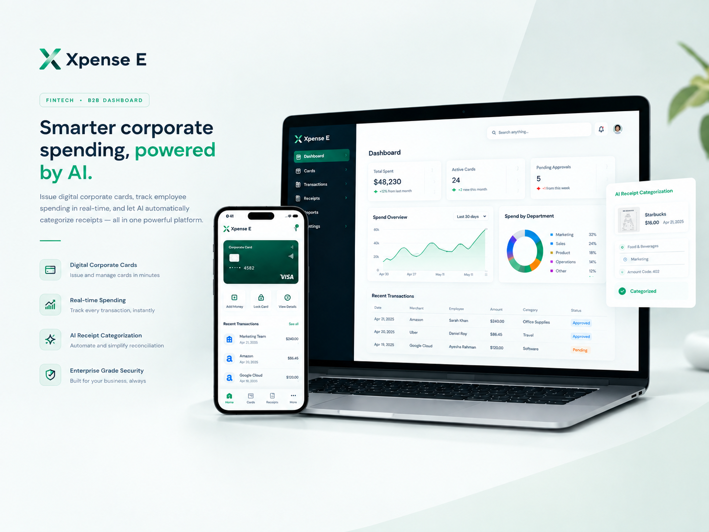 Xpense E — AI-Powered Corporate Expense Management b2bdesign corporatecards dashboardui dribbble expensemanagement expensetracker figma financedashboard fintech fintechui landingpage minimalui productdesign saasdesign saasui uidesign uiux uxdesign webappdesign webdesign