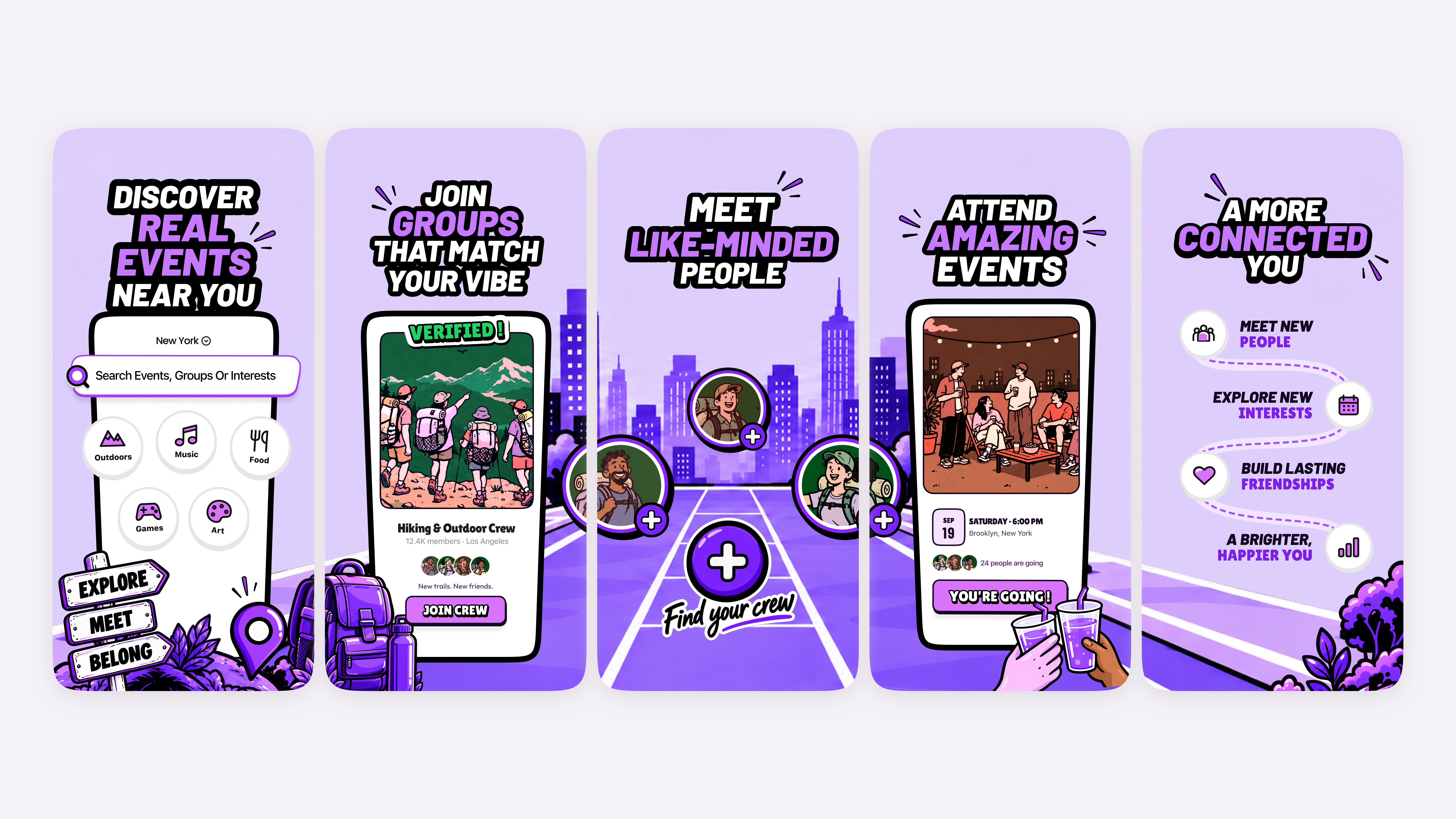 App Store screenshot for meet new people appstorescreenshots communityapp discoverevents groupactivities jointhecommunity localevents makenewfriends meetnewpeople mobile socialconnection ui