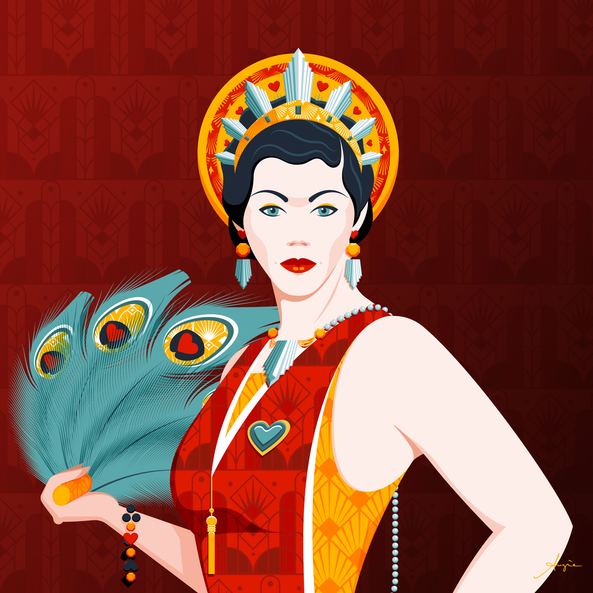 "Queen of Hearts" - Test art adobe illustrator cards contrast daily art deck details flat design hearts illustration limited colours patterns playing cards queen vector vector illustration