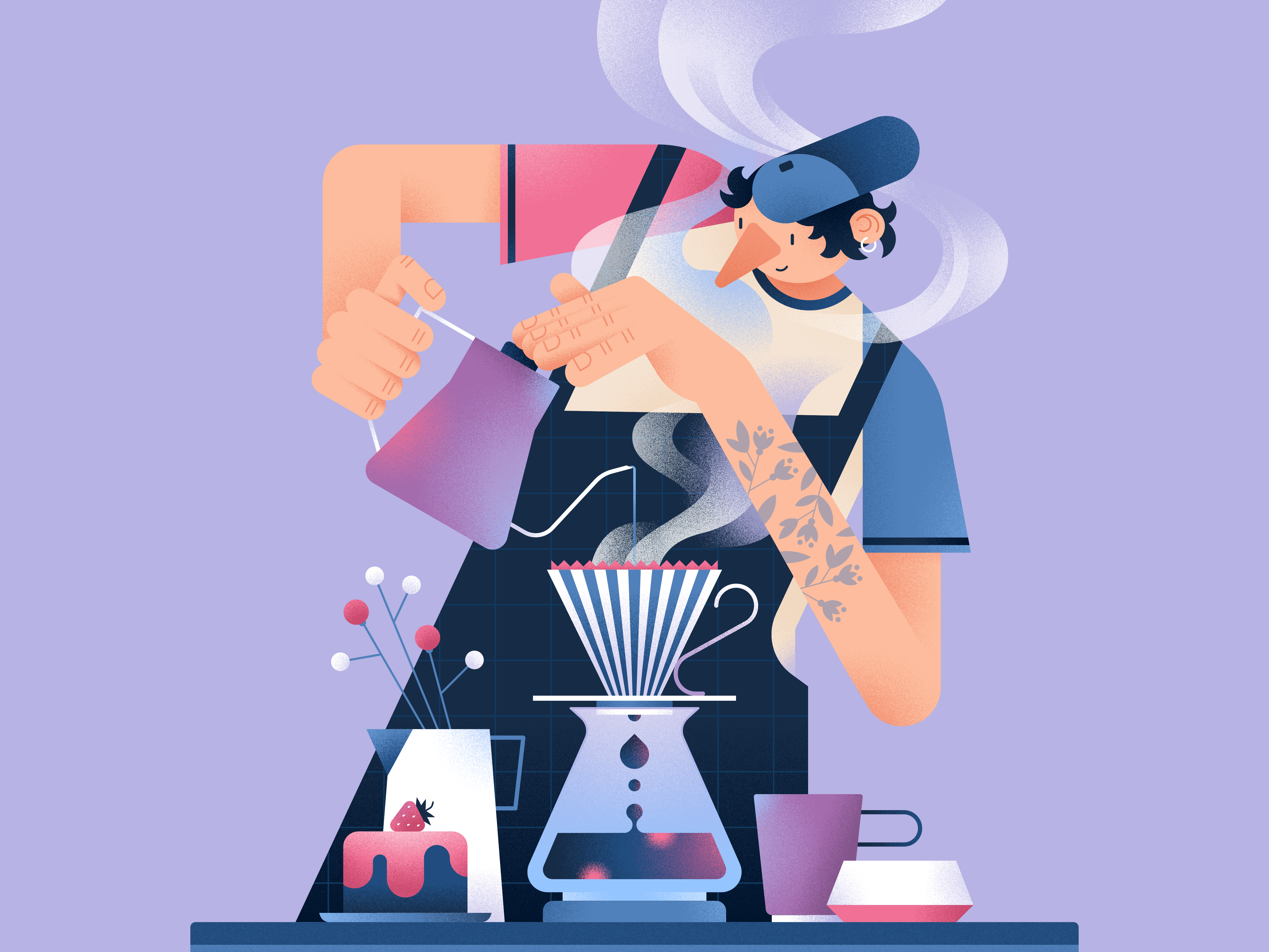 Coffee Break barista cake characterdesign coffee color digital flat graphic design illustration people pottery steam texture vectorart