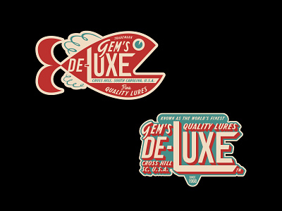 Gem's De-Luxe Lures logos. badge badge design branding design fishing graphic design illustration logo retro ui vector