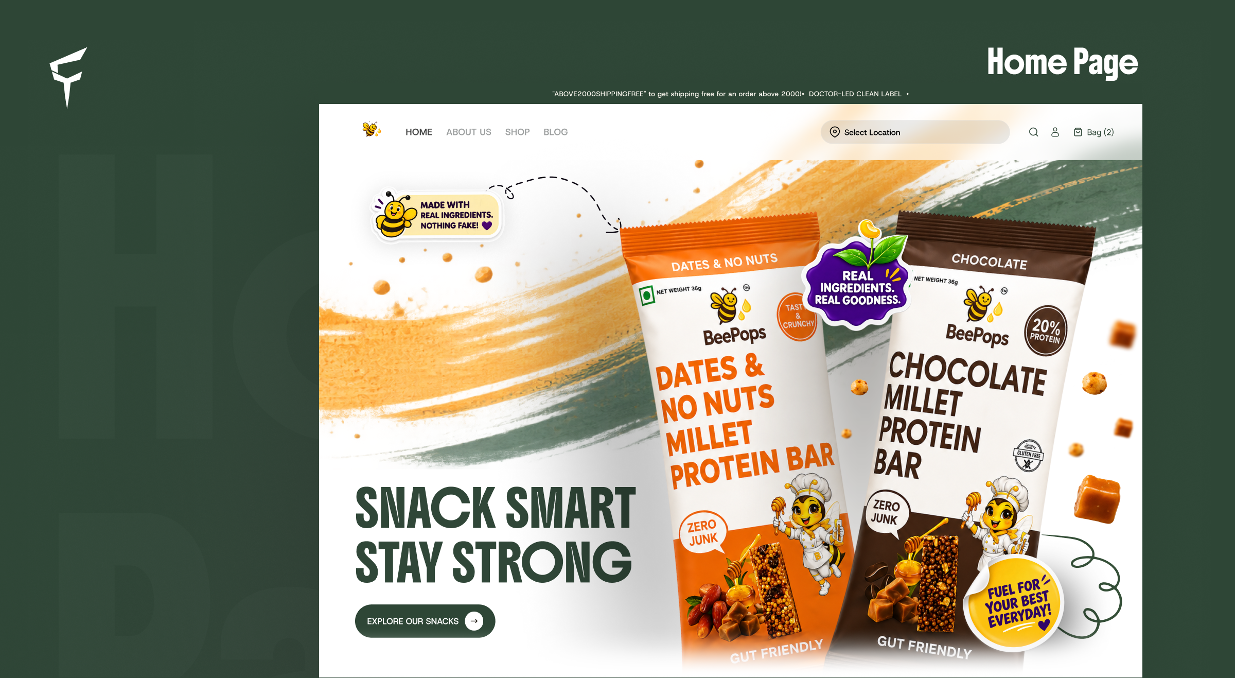 BeePops – Healthy Snack Brand E-Commerce Website Design brand identity ecommerce website design food brand website homepage design landing page design product page design shopify design snack brand web design