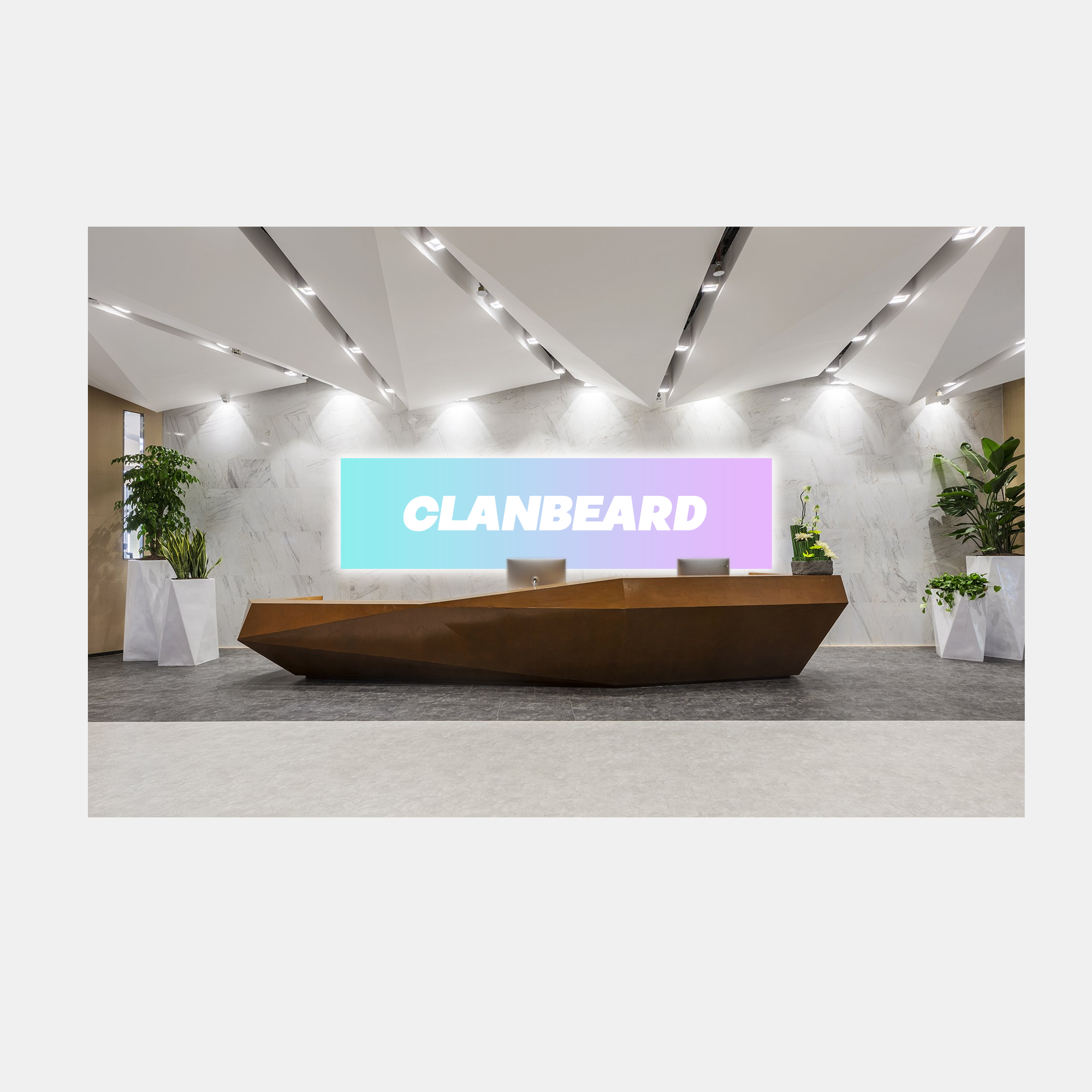 Reception area for client branding design interior typography