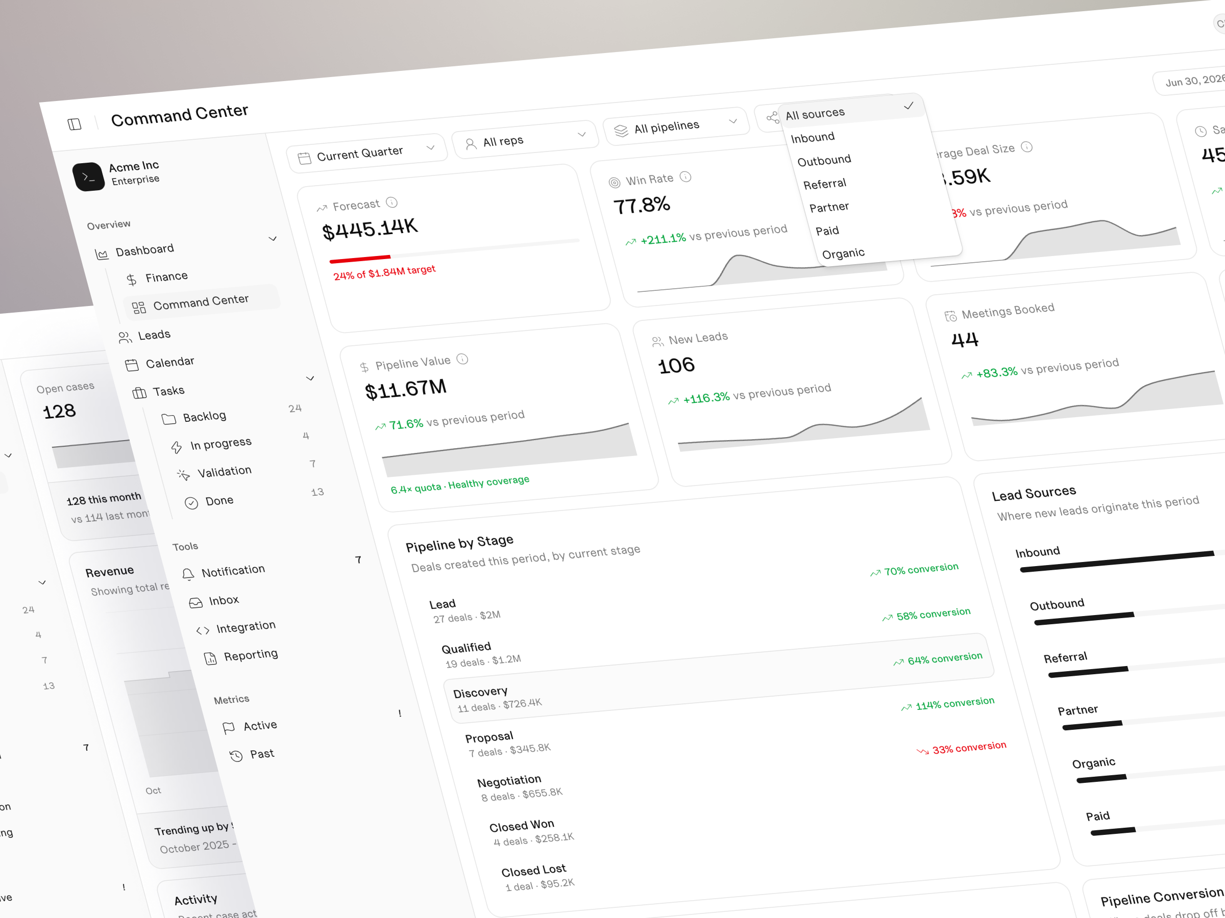 CRM Sales Dashboard admin app application design charts crm dashboard interaction kpis product design react react design system saas sales shadcn tailwind ui ux web app web application webapp