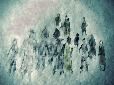 lost souls blurry crowd digital art group illustration people