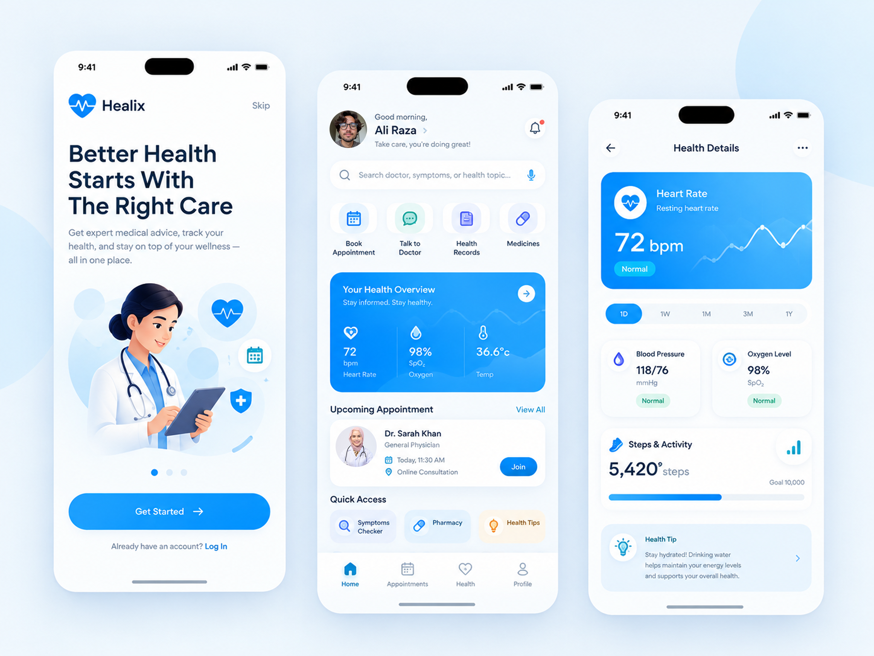 Healix - Healthcare Mobile App UX/UI Design app design app ui design doctor healthcare medicines mobile app ui ui design ui design app ux ux design