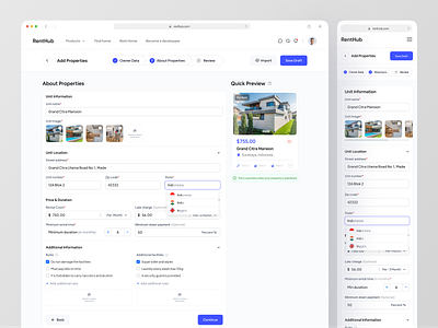 RentHub - Adding Properties page 🛠️ agency apartment architecture buy house forms house input product design property property management real estate real estate agency residence residence website saas ui user interface ux web app