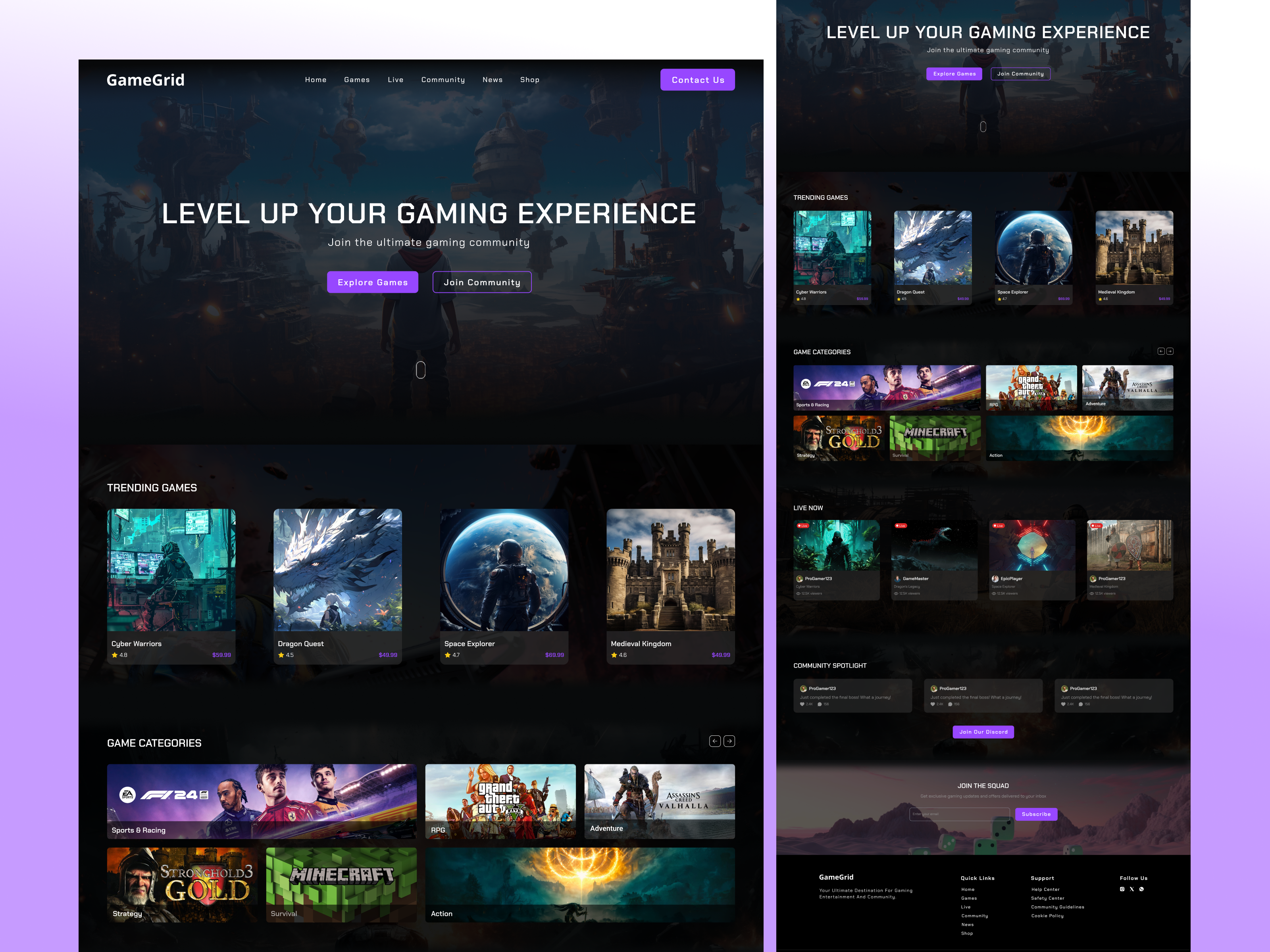 GameGrid — Ultimate Gaming Experience 3d case study cta design system faq figma game game website home page illustration landing page layout modern prototype ui uiux wireframe