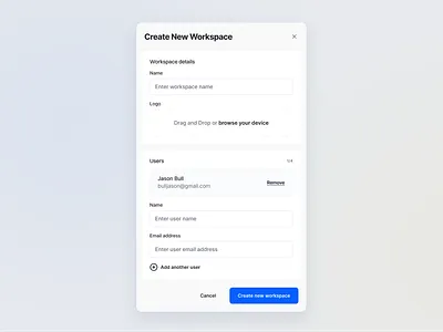 Create new workspace modal - Accounting Web App accounting application button cash create create new design desktop form modal modern money pop up popup ui ui design ux ux design web app webapp