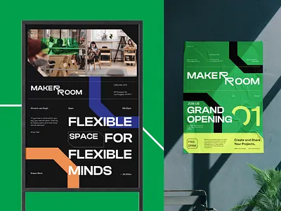 Makerroom - Poster agency brand branding coworking design graphic design icon illustration logo mockup poster slabpixel typography ui vector workspace