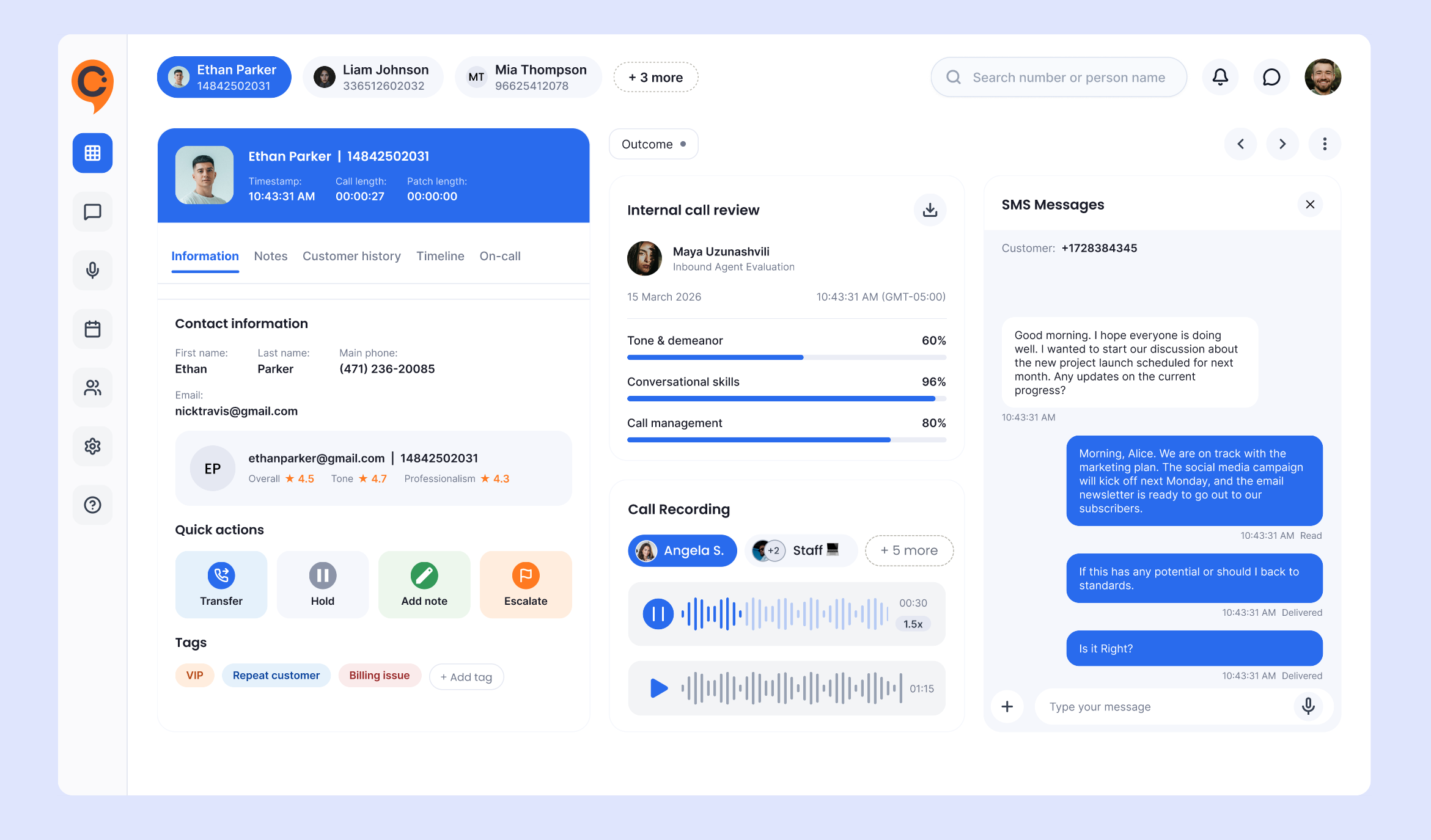 Call center dashboard — live call management UI call center crm dashboard design design system figma product design saas ui ui design ux ux design
