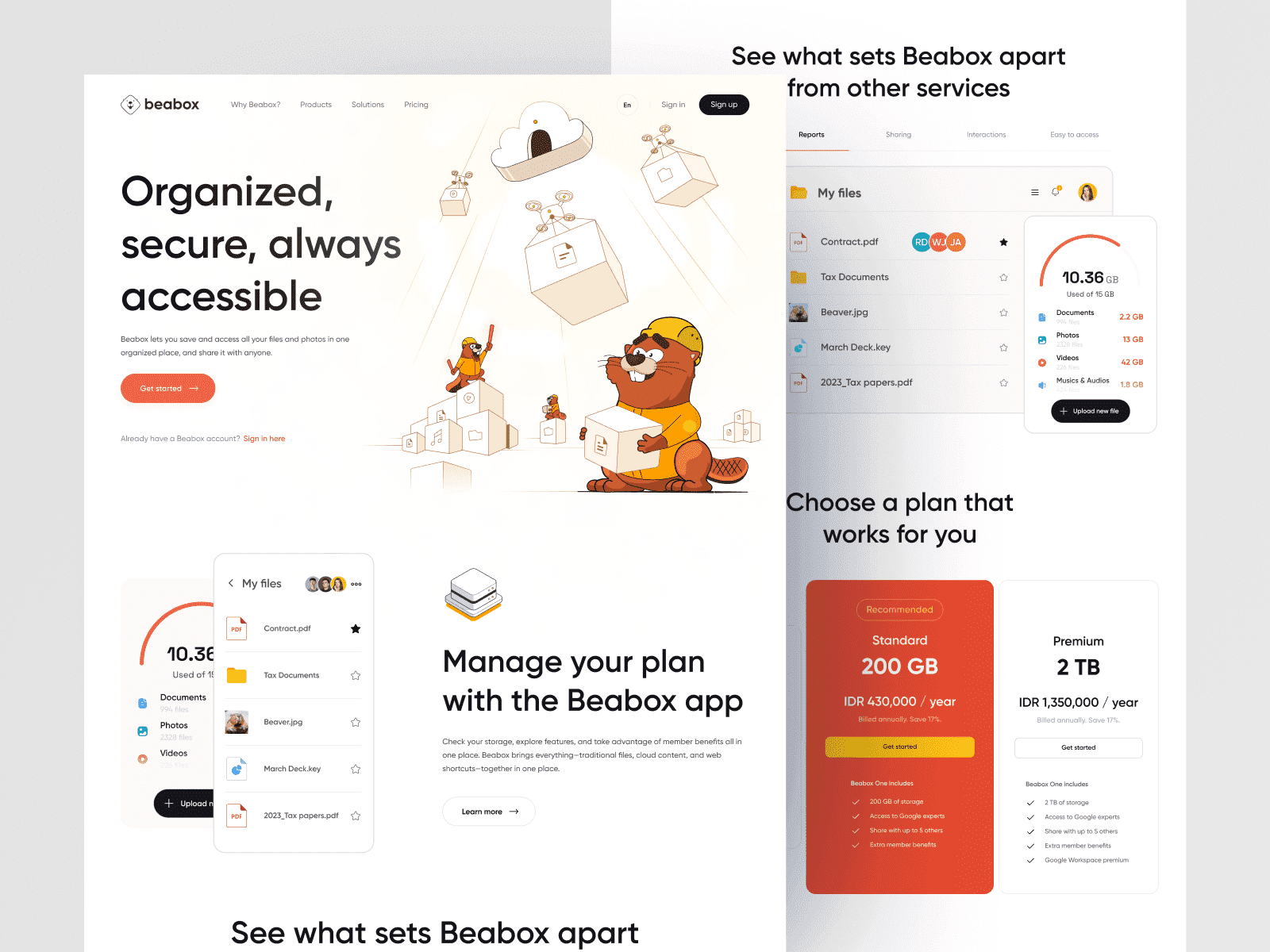Beabox: Web Landing Page Design beaver branding cabinet cloud design file manager graphic design illustration landingpage logo storage typography ui ux vector web web landing page webapp webpage website