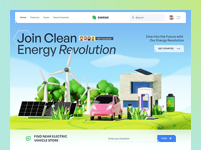 Energie - Clean Energy Website & 3D Illustration Exploration ⚡️ 3d 3d illustration 3d modeling clean clean energy design green green energy illustration landing page minimal renewable energy solar power sustainable energy website