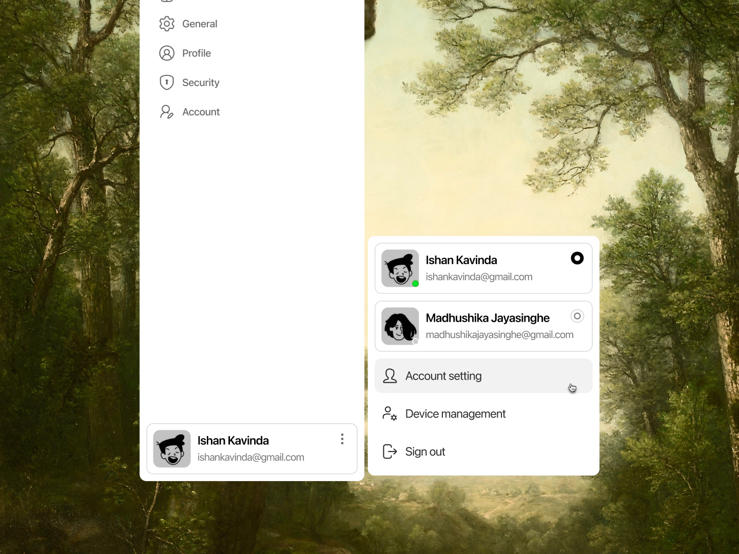 Simple Account Switching | Clean UI account management account settings account switcher clean ui dashboard ui figma interface design minimal ui navigation ui product design profile settings saas design saas ui settings ui ui design ui inspiration user experience ux ui web app web design