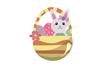 Bunny in Basket with Eggs adobe illustrator bunny colorful cute easter egg eggs graphic design rabbit