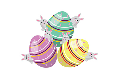 Colorful Eggs and Little Bunny adobe illustrator bunny colorful cute easter egg graphic design illustration rabbit