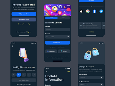 Utilmate Mobile App Kit - Authencation 3d app authencation darkmode design ios kit mobile template ui utilmate