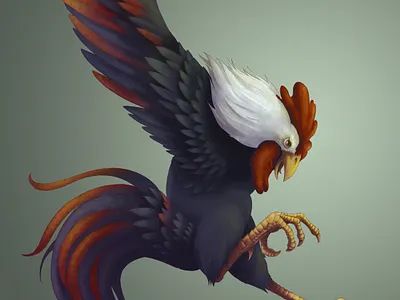 My old friend, Mr. Rooster cock digital draw handmade illustration organic painting rooster