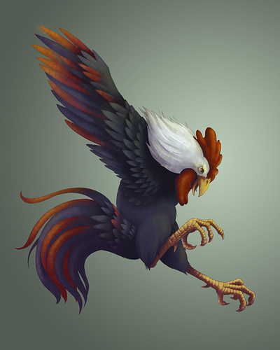 My old friend, Mr. Rooster cock digital draw handmade illustration organic painting rooster