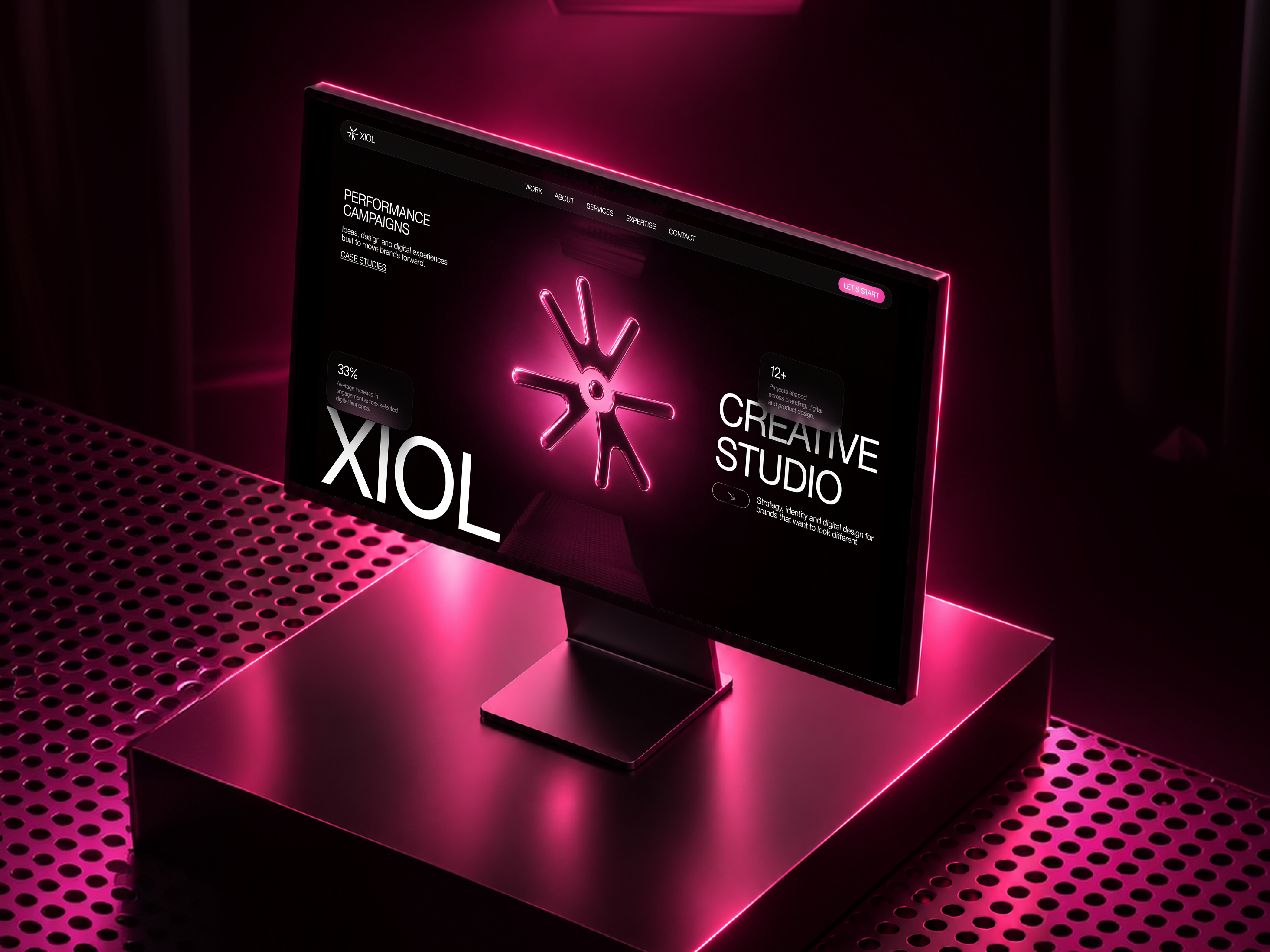 XIOL Creative Studio — Digital Agency Website 3d branding 3d design agency website art direction branding agency creative agency creative studio dark ui dark website digital agency editorial design experimental website landing page neon design pink aesthetic portfolio website typography ui design web design web inspiration