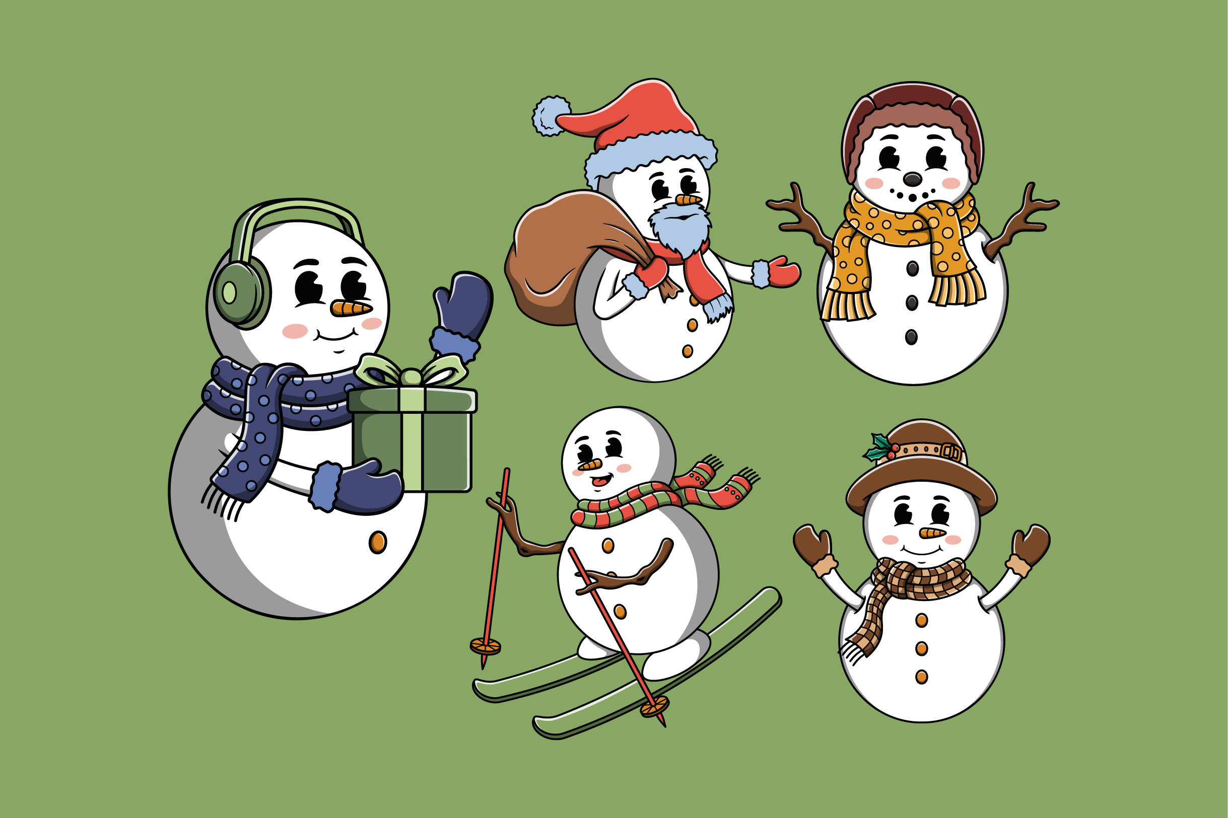 Retro Winter Snowman Squad apparel branding cartoon character christmas design graphic design holiday illustration logo mascot merchandise retro santa snow snowman sticker vector vintage winter