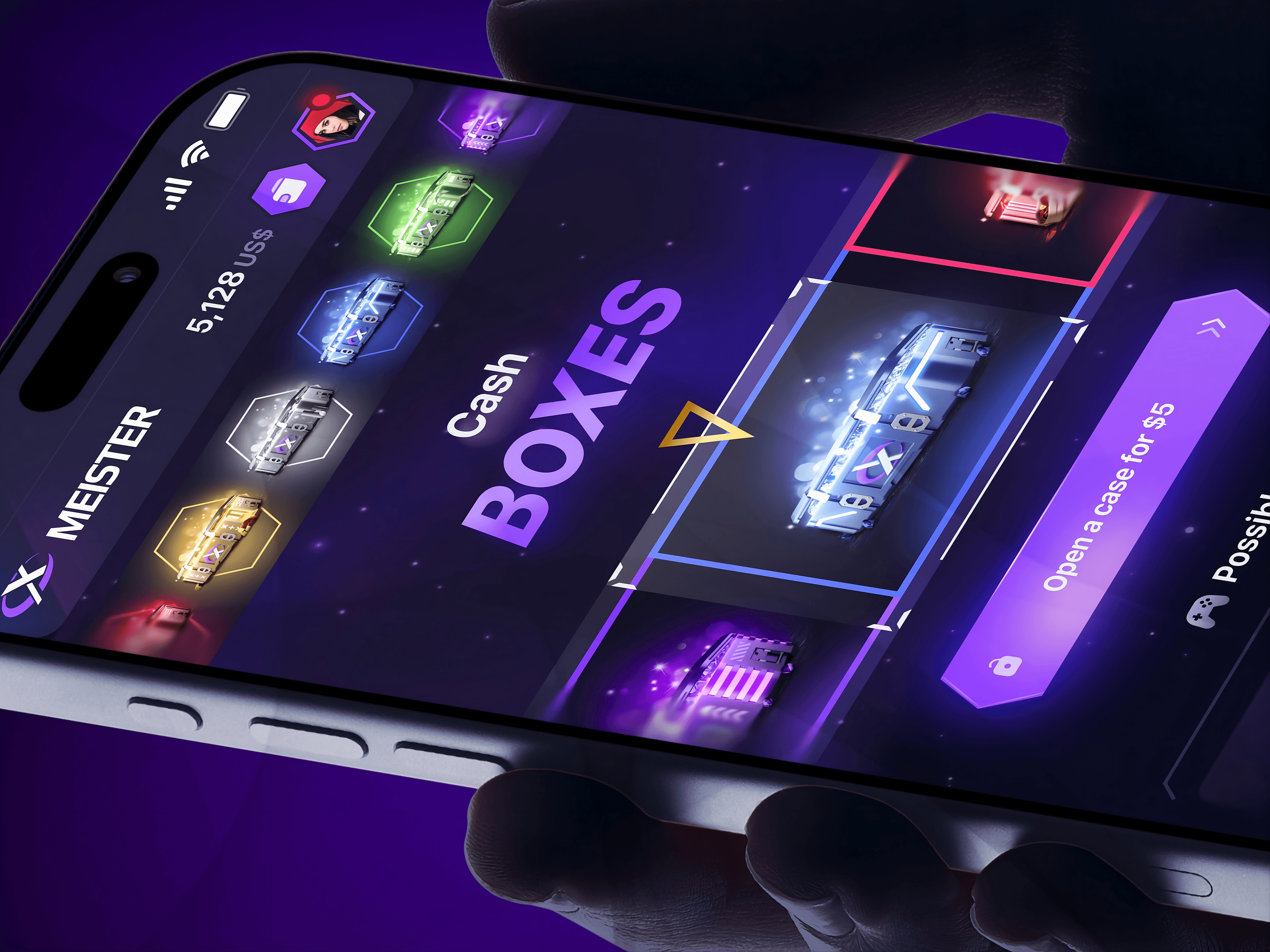 MeisterX: iGaming Mobile Casino Game betting ui case opening cases casino platform coinflip crash crypto casino cs2 platform dark theme gambling gambling ui game app game design gamification gaming mini app mobile app mobile game online casino slots game