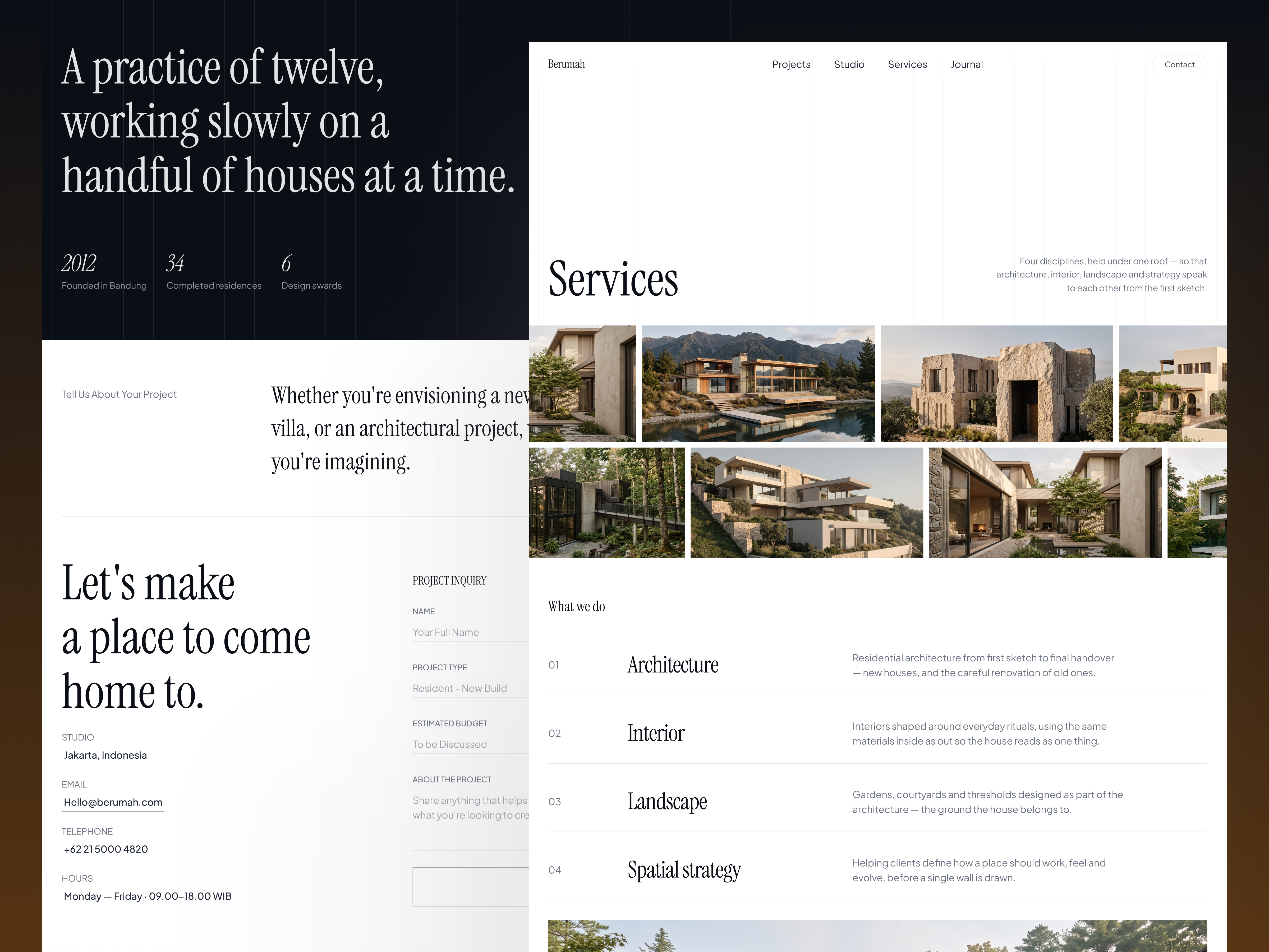 Berumah -Services & Spatial Strategy Page architecturaldesign architecturedesign architecturestudio architecturewebsite creativewebdesign design interiordesign minimalism minimalwebdesign moderndesign typography ui uidesign uiux ux uxdesign webdesign webdesigner website websitedesign