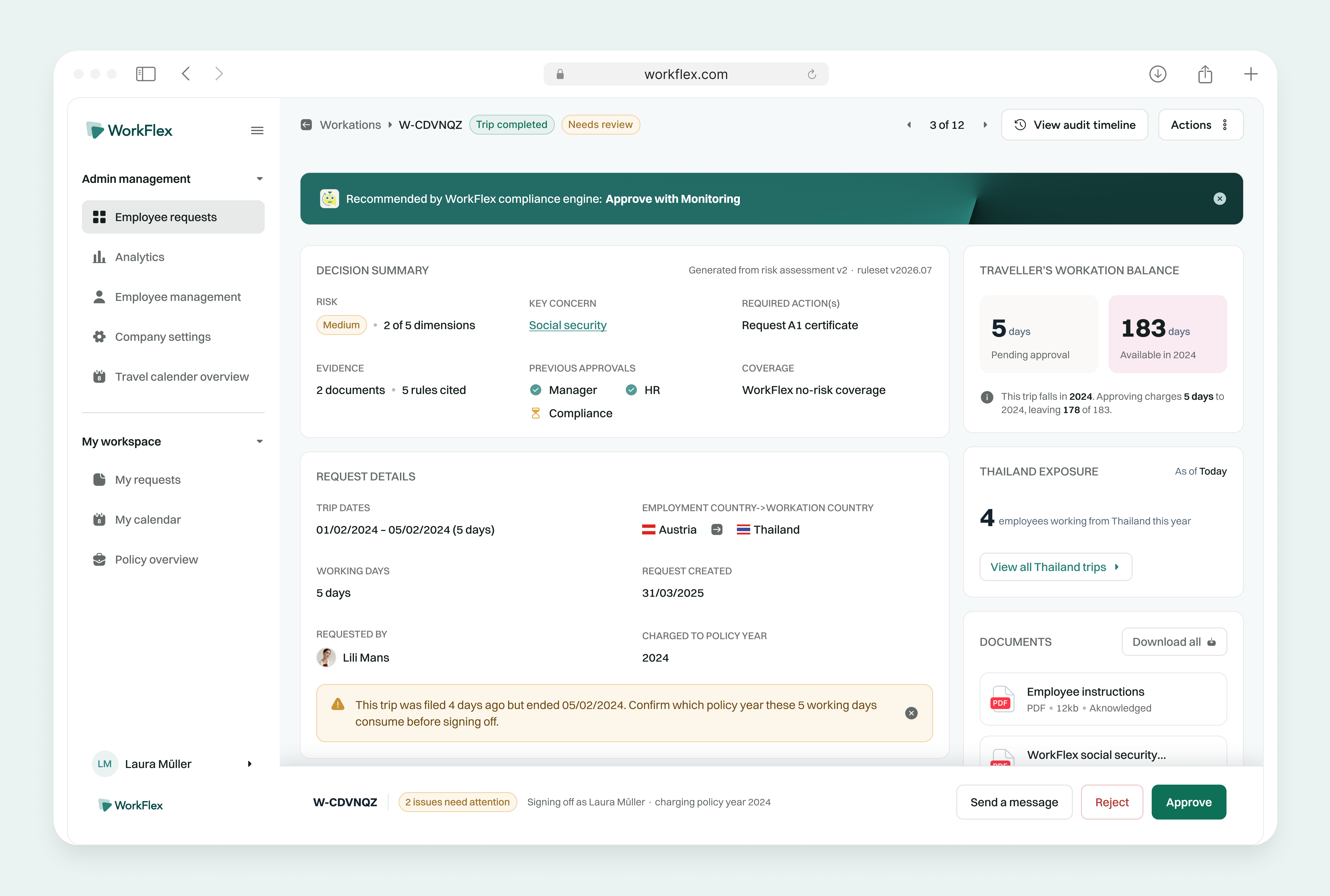 Workflex - Workation request details approval b2b booking saas team ui workation